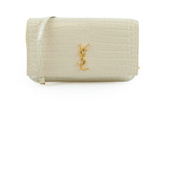 Saint Laurent Cassandra Phone Holder Croc Embossed Cream