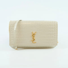 Saint Laurent Cassandra Phone Holder Croc Embossed Cream