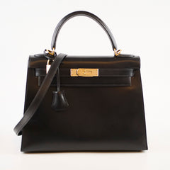 Hermès Kelly 28 Black Box Leather D Square Stamp