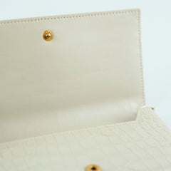 Saint Laurent Cassandra Phone Holder Croc Embossed Cream