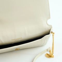 Saint Laurent Cassandra Phone Holder Croc Embossed Cream