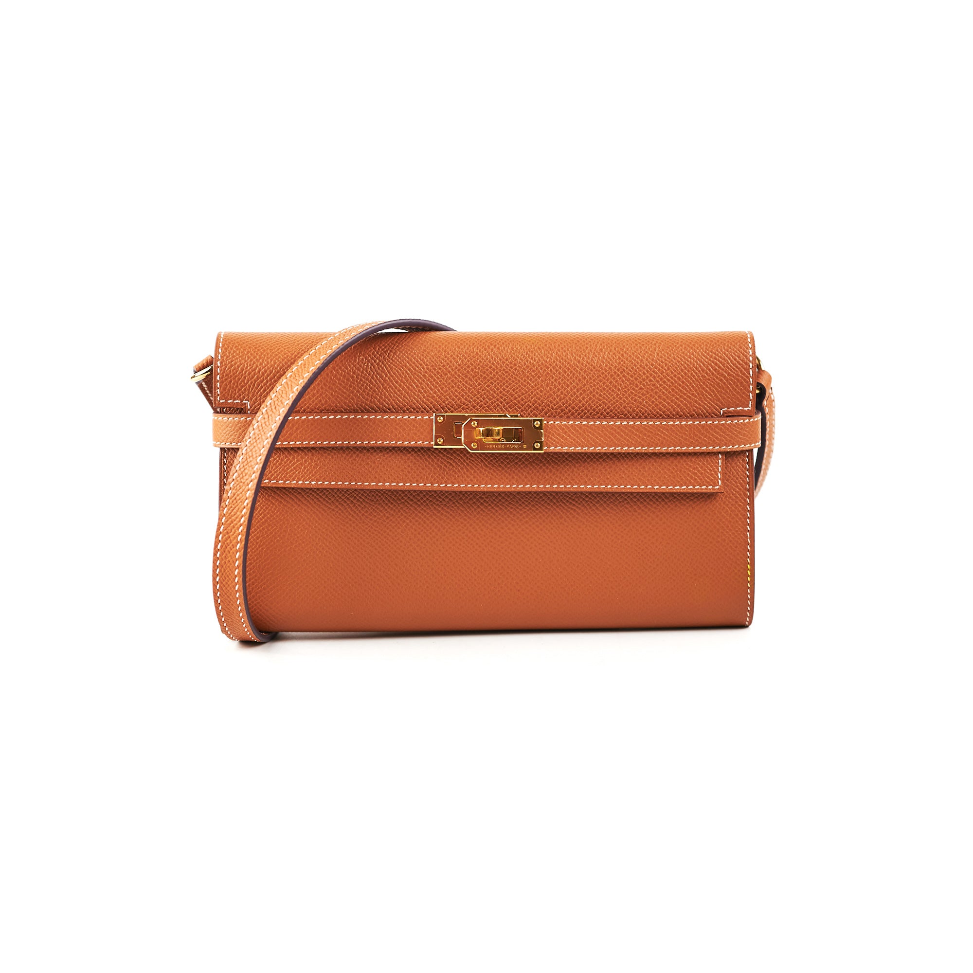 Hermes Kelly Wallet Epsom With Crossbody Strap Gold - THE PURSE AFFAIR