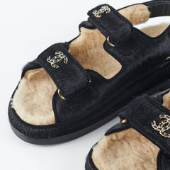 Chanel Calf Hair Sandals Black 36 2023