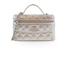 Chanel 2 Ways Shoulder Bag Vanity Case Silver Microchipped