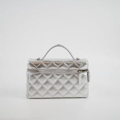 Chanel 2 Ways Shoulder Bag Vanity Case Silver Microchipped