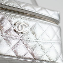 Chanel 2 Ways Shoulder Bag Vanity Case Silver Microchipped