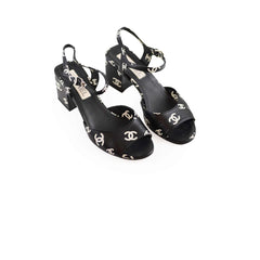 Chanel CC Sandal Heels Black Size 39