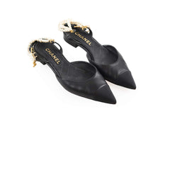 Chanel Pearl Pointed Slingbacks Black Size 39.5