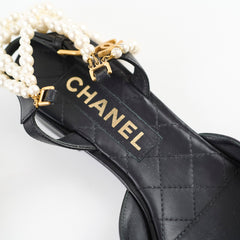 Chanel Pearl Pointed Slingbacks Black Size 39.5