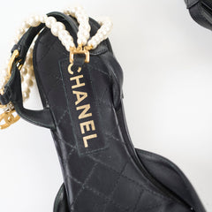 Chanel Pearl Pointed Slingbacks Black Size 39.5