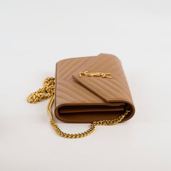 Saint Laurent Cassandre Wallet on Chain WOC Tan