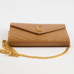 Saint Laurent Cassandre Wallet on Chain WOC Tan
