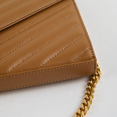 Saint Laurent Cassandre Wallet on Chain WOC Tan