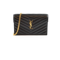 Saint Laurent Cassandre Envelope Wallet on Chain WOC Lambskin Black