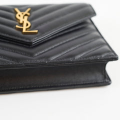 Saint Laurent Cassandre Envelope Wallet on Chain WOC Lambskin Black