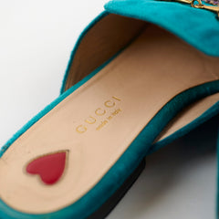 Gucci Teal Velvet Embroidered Princetown Loafers 35.5