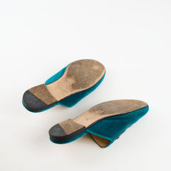 Gucci Teal Velvet Embroidered Princetown Loafers 35.5