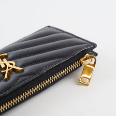 YSL Saint Laurent zip card holder chevron black