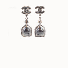 Chanel Black Enamel CC Drop Stud Earrings