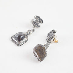 Chanel Black Enamel CC Drop Stud Earrings