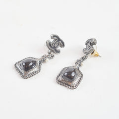 Chanel Black Enamel CC Drop Stud Earrings