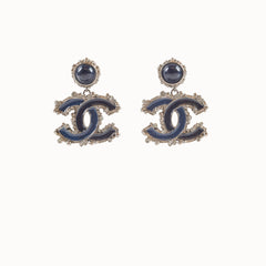 Chanel Navy Enamel CC Strass Drop Stud Earrings