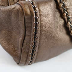 Chanel Chain Luxe Ligne Bowler Bag Grained Metallic Calfskin Bronze