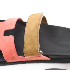 Hermès Chypre Flat Sandals Suede Rouge Tomette/Terre Ambree Z Stamp - Size 38.5