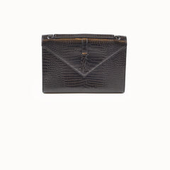 Saint Laurent Large Envelope Crocodile Embossed Leather Black