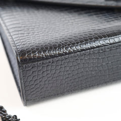 Saint Laurent Large Envelope Crocodile Embossed Leather Black
