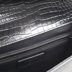 Saint Laurent Large Envelope Crocodile Embossed Leather Black