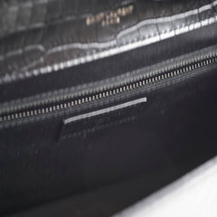 Saint Laurent Large Envelope Crocodile Embossed Leather Black