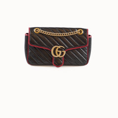Gucci Gucci Medium GG Marmont Flap Chevron Navy/Red