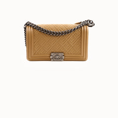 Chanel Old Medium Boy  Geometric Quilted Lambskin Beige