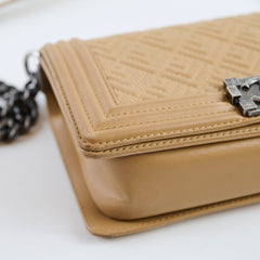 Chanel Old Medium Boy  Geometric Quilted Lambskin Beige