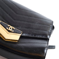 Chanel CC GHW Chevron Flap Calfskin Black
