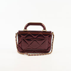 Chanel Mini Top Handle Metallic Mirror Flap Burgundy - 2025/26 FW