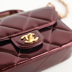 Chanel Mini Top Handle Metallic Mirror Flap Burgundy - 2025/26 FW