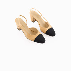 Chanel Two Tone Slingbacks Beige/Black Size 38