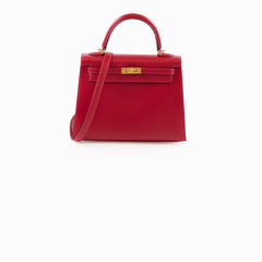 Hermes Kelly 25 Rouge Vif Tadelakt Y stamp