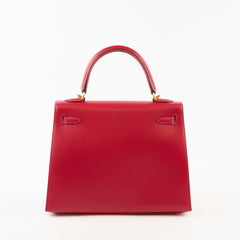 Hermes Kelly 25 Rouge Vif Tadelakt Y stamp