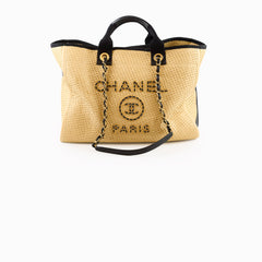 Chanel Deauville Shopping Tote Raffia Beige/Black