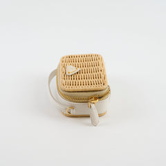 Prada Mini Wicker and Leather Pouch Tan/White