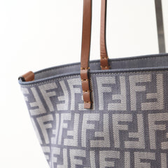 Fendi Small Roll Reversible FF Jacquard Tote Denim Light Blue