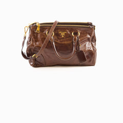 Prada Vitello Shine Bauletto Crossbody Brown