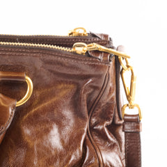 Prada Vitello Shine Bauletto Crossbody Brown