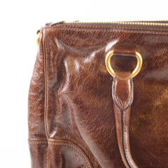 Prada Vitello Shine Bauletto Crossbody Brown