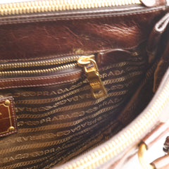 Prada Vitello Shine Bauletto Crossbody Brown