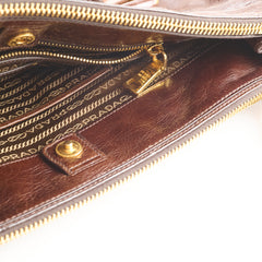 Prada Vitello Shine Bauletto Crossbody Brown