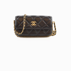 Chanel Flap Phone Holder with Chain Black